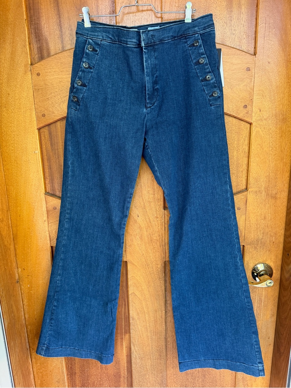 Dark Blue Wide Leg Button Pocket Jeans